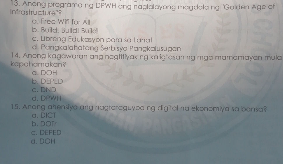 13. Anong programa ng DPWH ang naglalayong | StudyX