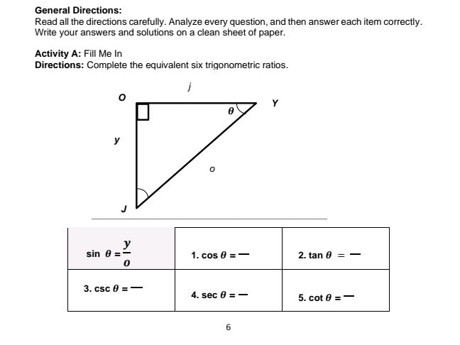 Sin Equivalent Using E Complete the equivalent six trigonometric | StudyX