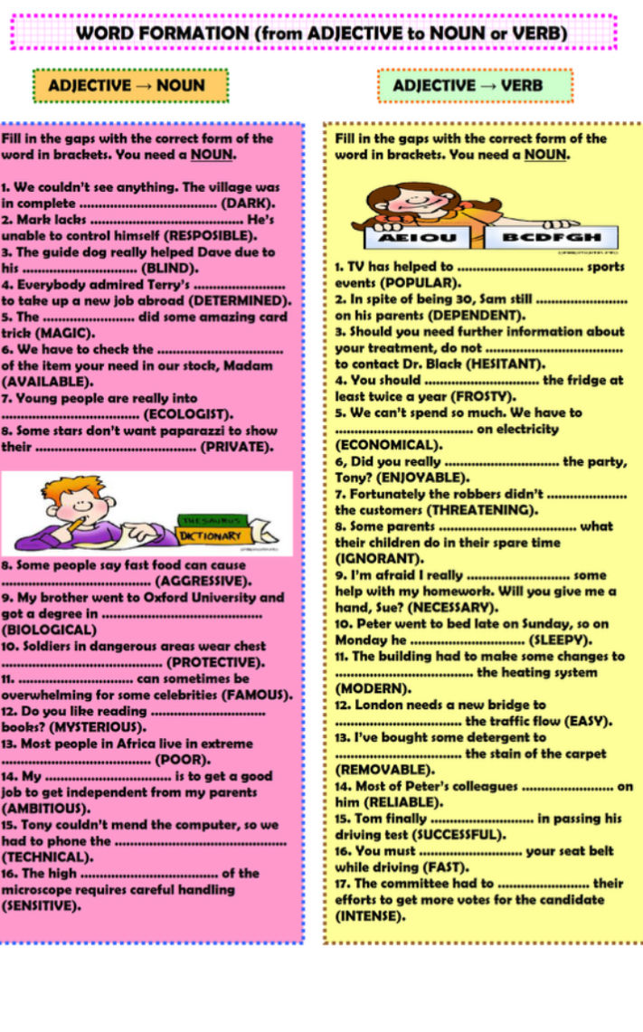 WORD FORMATION (from ADJECTIVE to NOUN or | StudyX