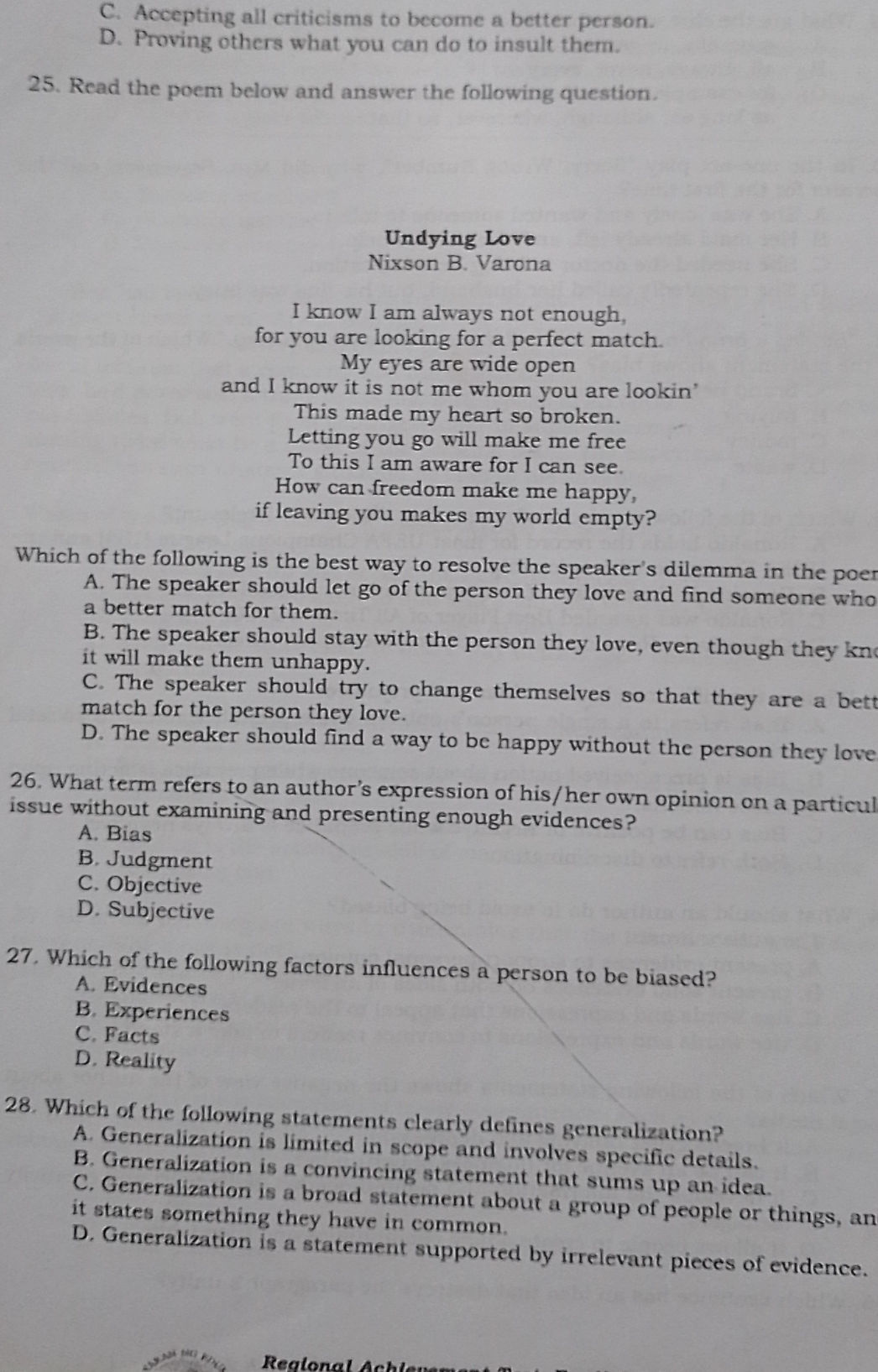 25. Read the poem below and answer the | StudyX