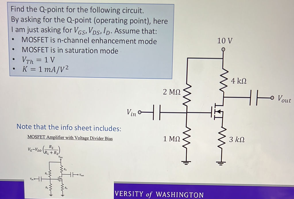 Q Point Checklist Find the Q-point for the following circuit. | StudyX