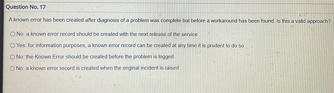 Question No. 17 A known error has been | StudyX