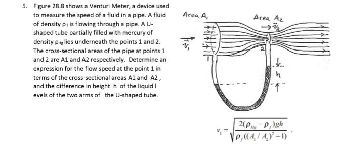 5. Figure 28.8 shows a Venturi Meter, a | StudyX