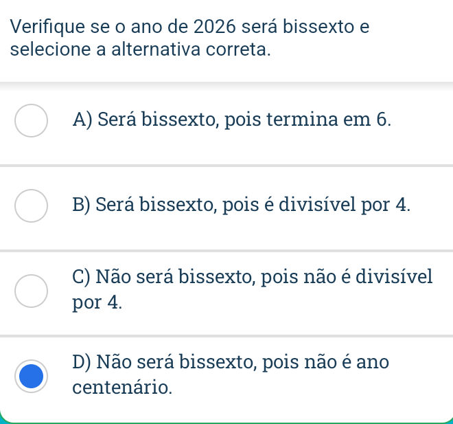 Verifique se o ano de 2026 será bissexto e