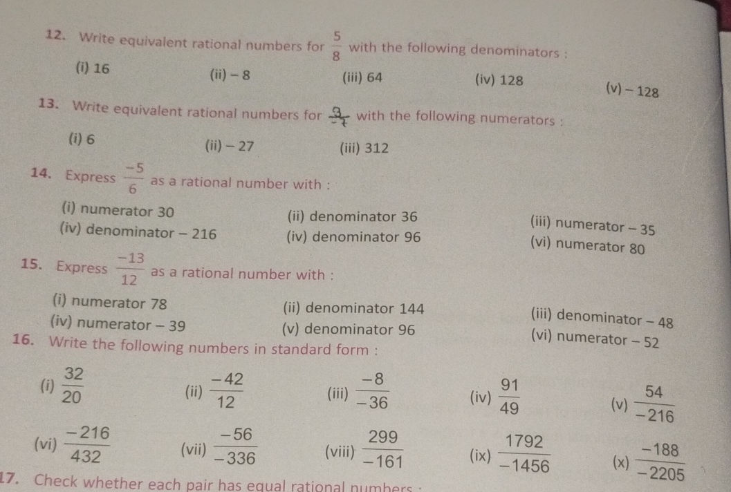 12. Write equivalent rational numbers for $ | StudyX