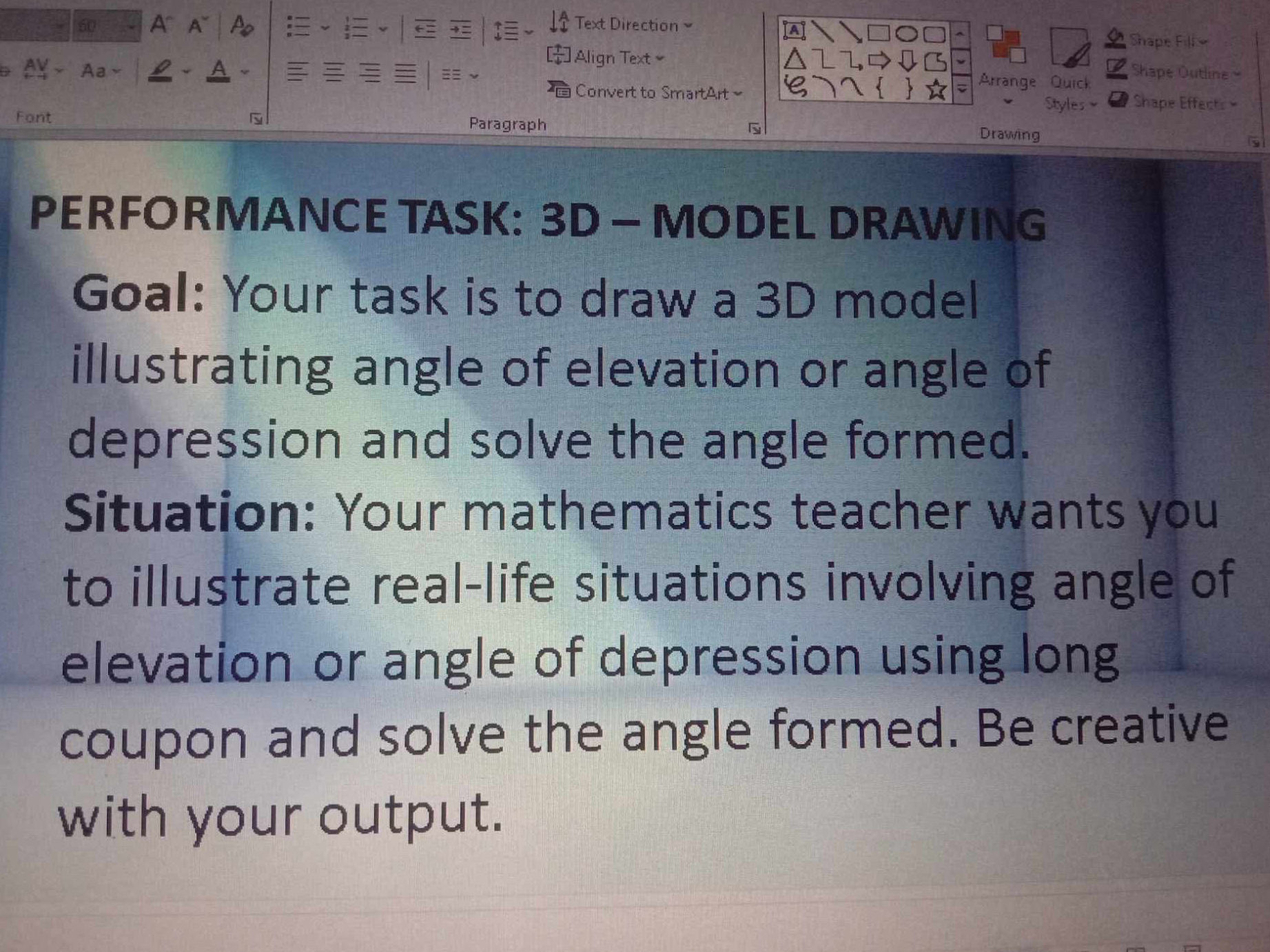 3d Performance Task PERFORMANCE TASK: 3D - MODEL DRAWING Goal: | StudyX