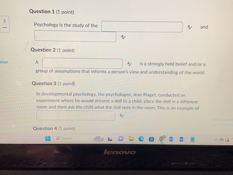 Question 1 (1 point) Psychology is the study | StudyX