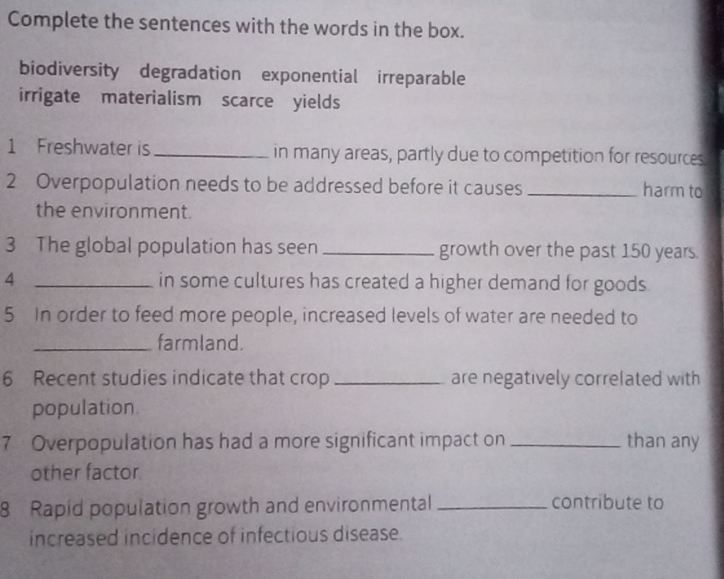 Complete the sentences with the words in the | StudyX