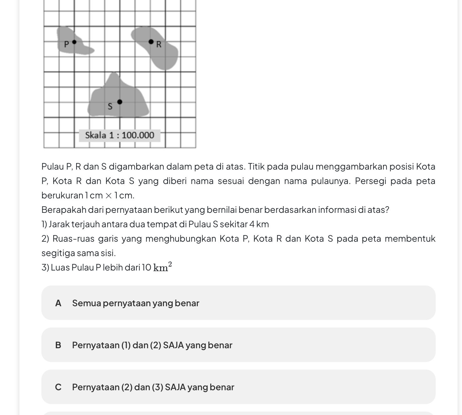 Pulau P, R dan S digambarkan dalam peta di | StudyX