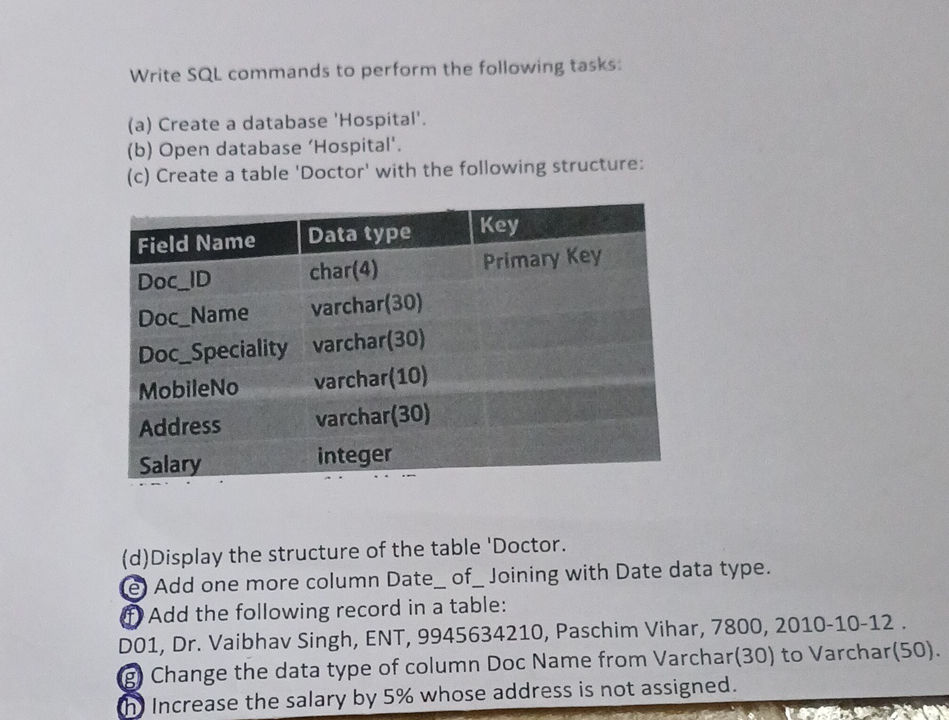 Write SQL commands to perform the following | StudyX