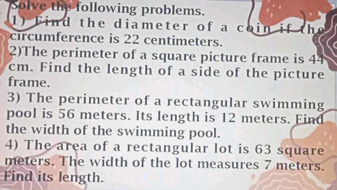 Solve the following problems. 1) Find the | StudyX