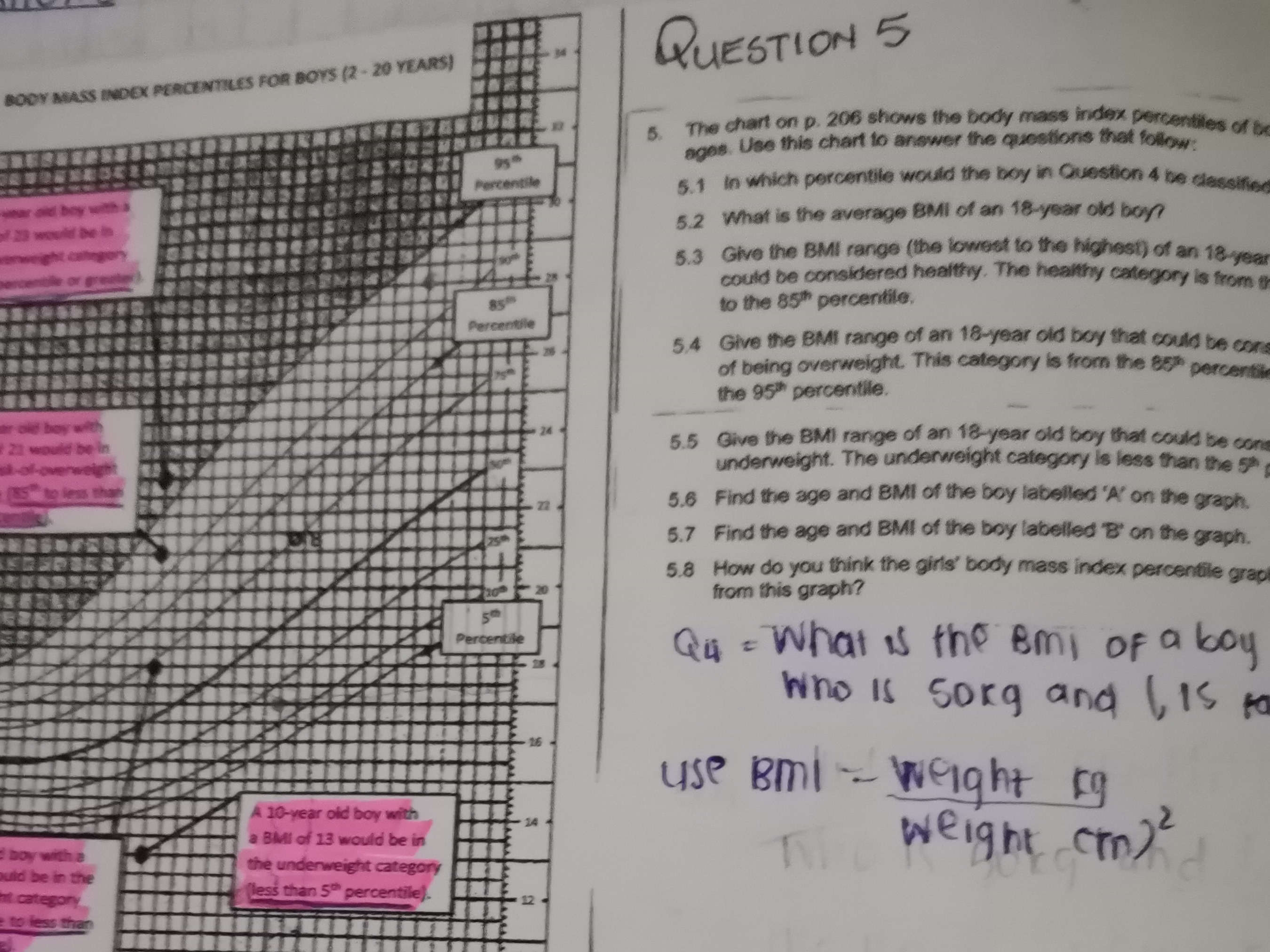 Q4 = What is the BMI of a boy who is 50kg | StudyX