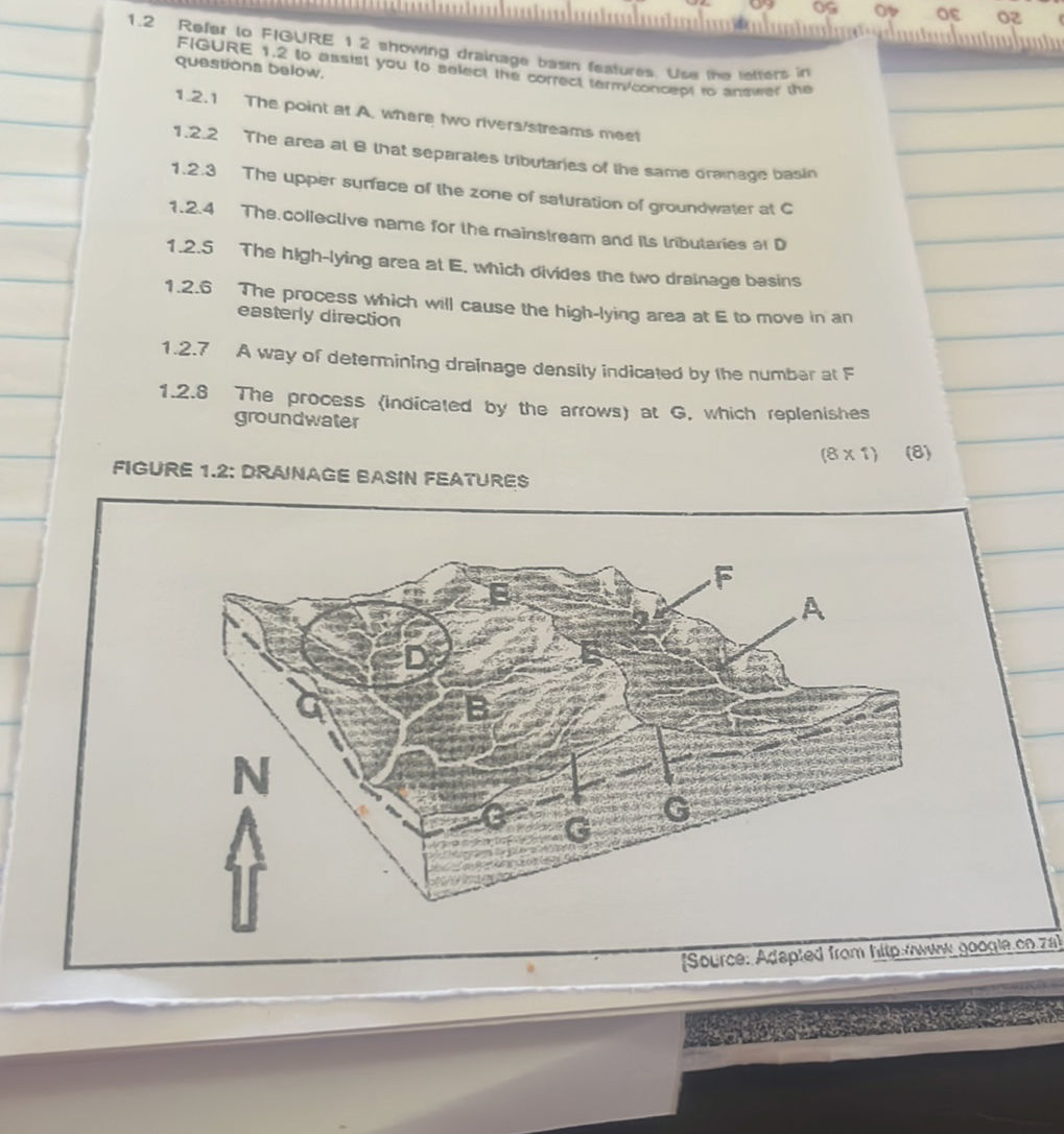 1.2 Refer to FIGURE 1.2 showing drainage | StudyX