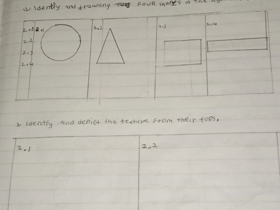 1. Identify and draw any FOUR shapes in the | StudyX