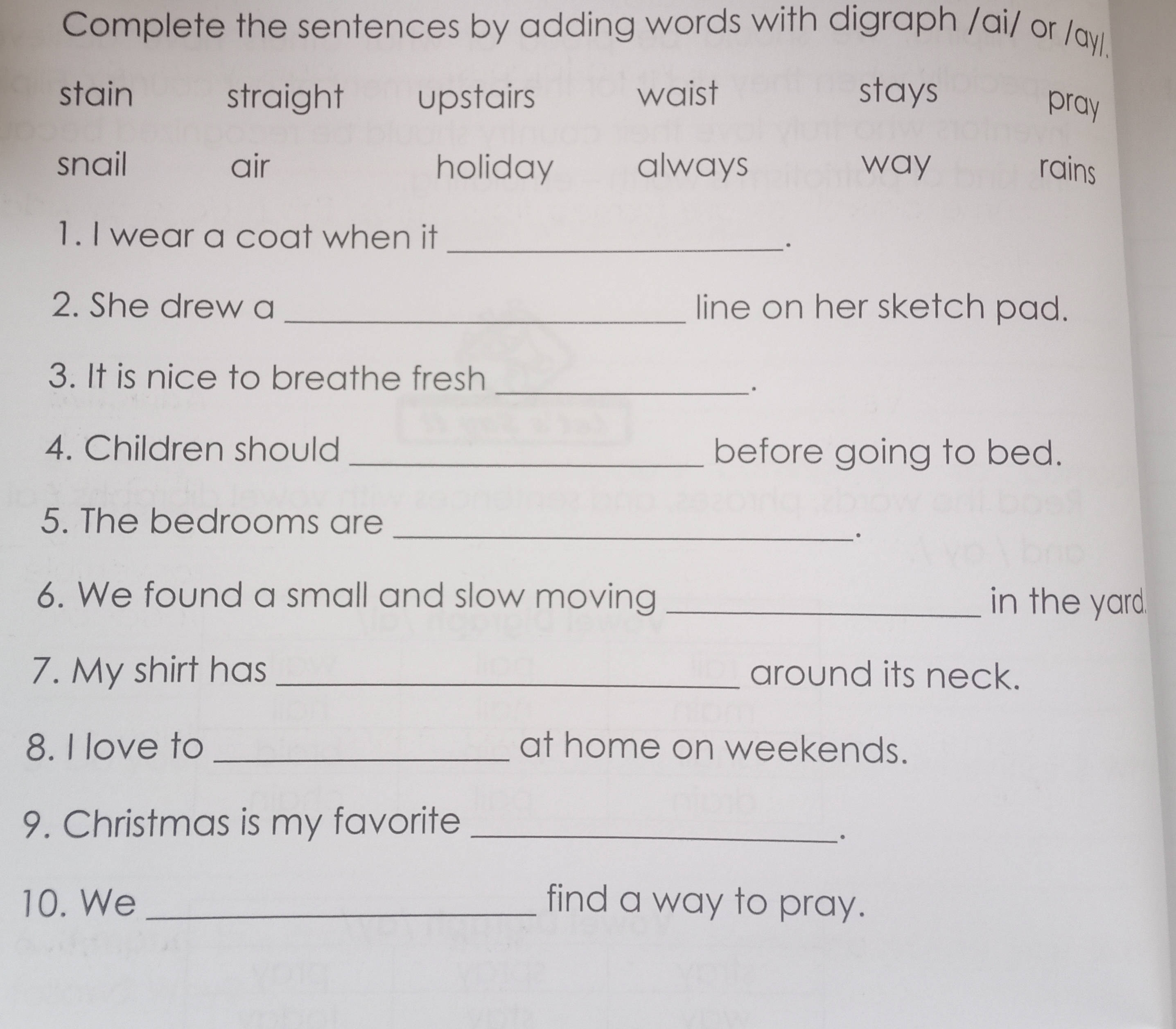 Complete the sentences by adding words with | StudyX