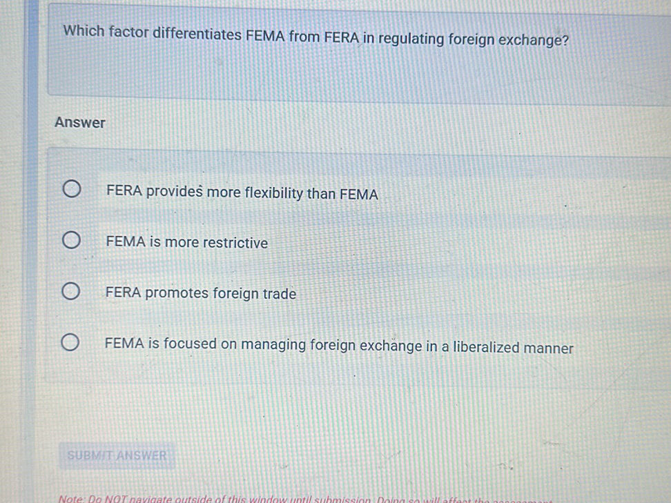 Which factor differentiates FEMA from FERA | StudyX