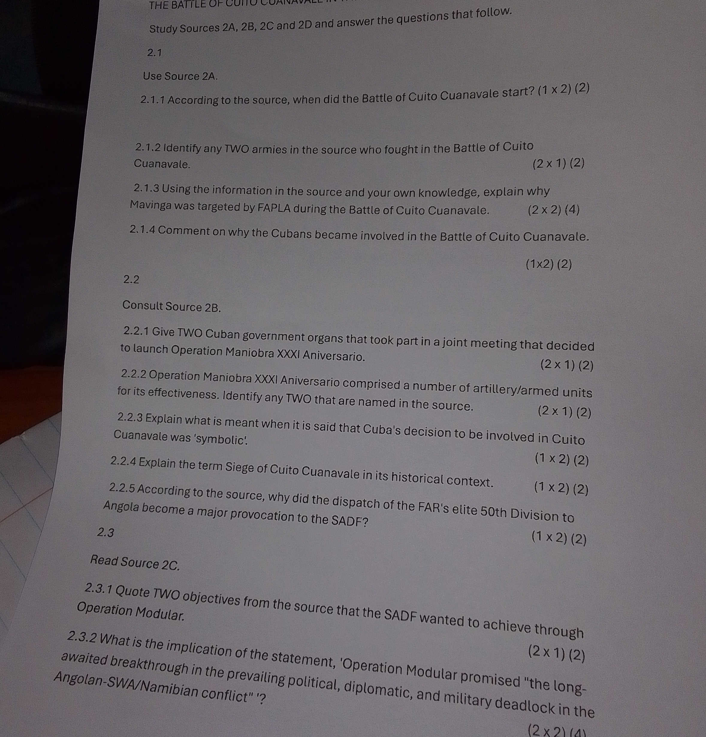 THE BATTLE OF Study Sources 2A, 2B, 2C and | StudyX