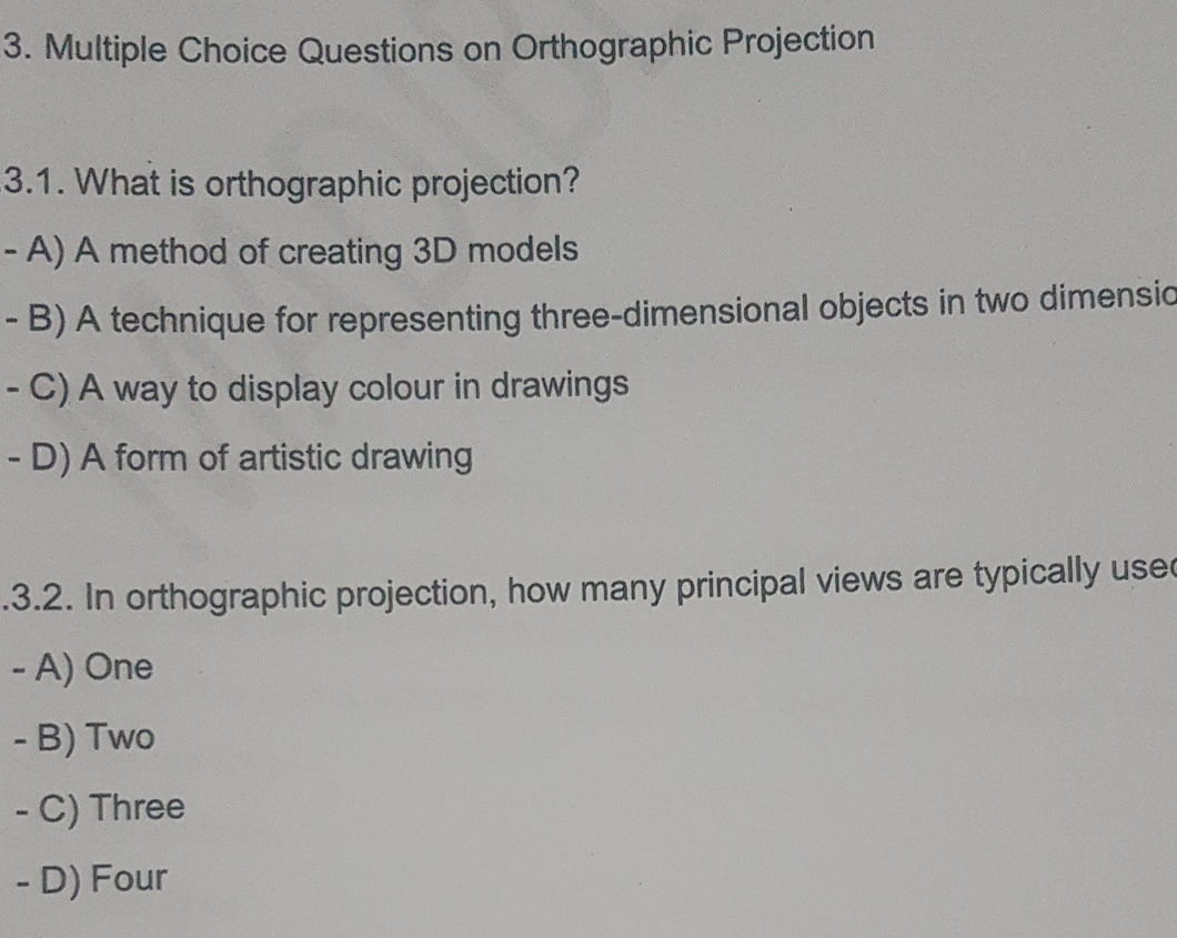 Multiple Choice Questions on Orthographic