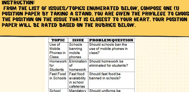 INSTRUCTION: FROM THE LIST OF ISSUES/TOPICS | StudyX