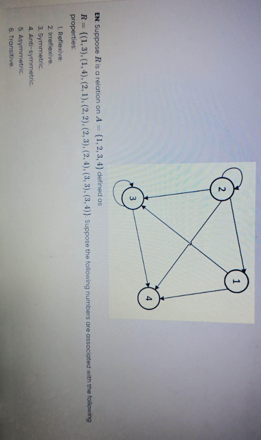 Suppose $R$ is a relation on $A = \{1, 2, 3, | StudyX