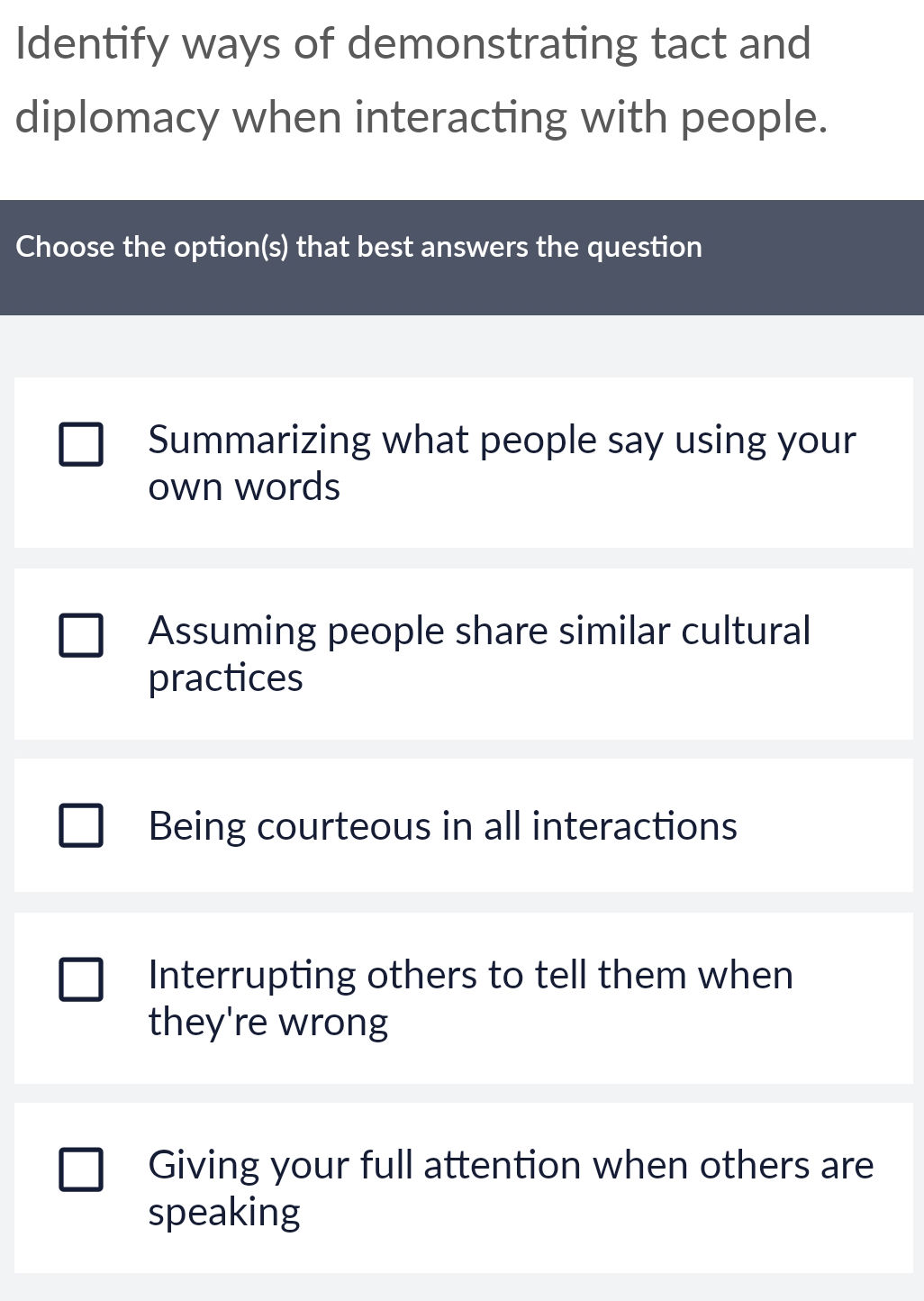 Study Tact Identify ways of demonstrating tact and | StudyX