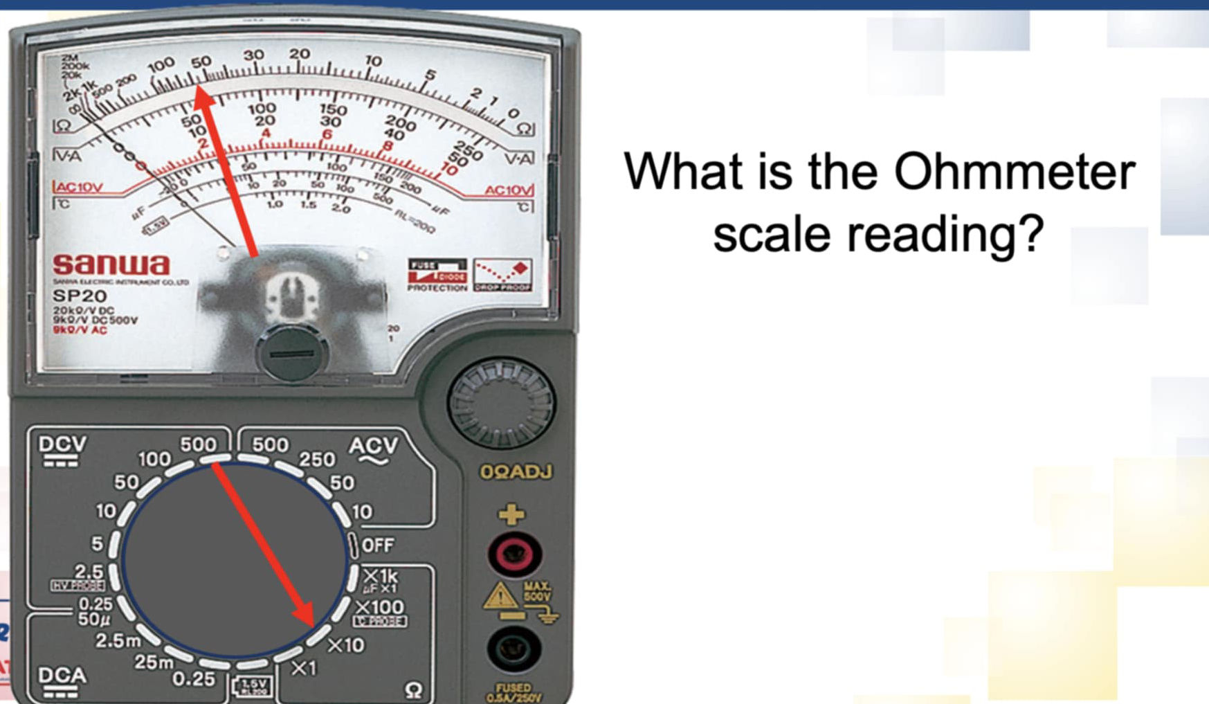 What is the Ohmmeter scale reading? The | StudyX