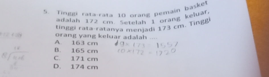 5. Tinggi rata-rata 10 orang pemain basket | StudyX