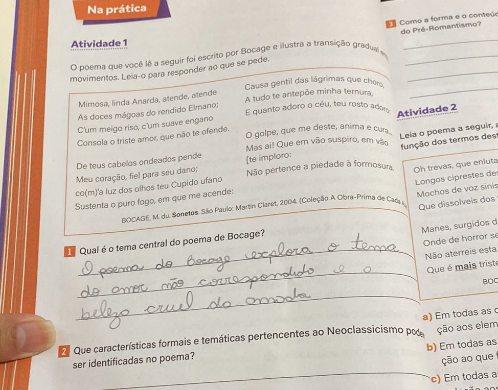 1 Qual é o tema central do poema de Bocage? | StudyX