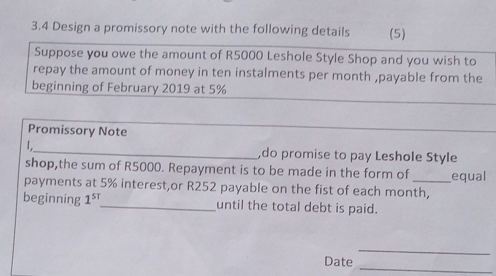 3.4 Design a promissory note with the | StudyX