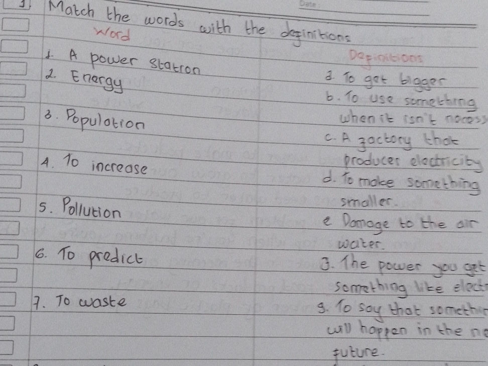 Match the words with the definitions Word | StudyX
