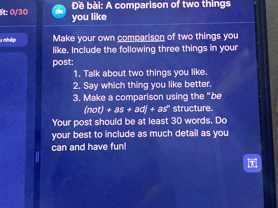 Two Things Đề bài: A comparison of two things you like | StudyX