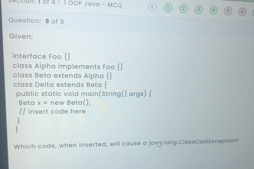 What Is Foo Java Given: ```java interface Foo {} class Alpha | StudyX