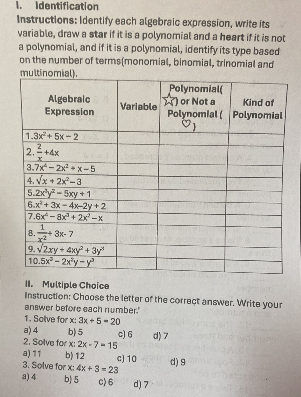 I. Identification Instructions: Identify | StudyX
