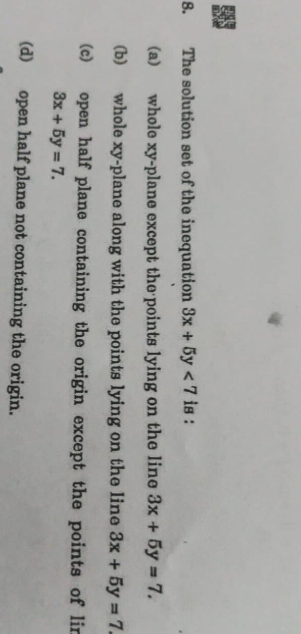 Open Half Plane Math Example The solution set of the inequation $3x + 5y