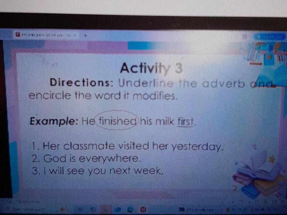 Encircle Example Activity 3 Directions: Underline the adverb | StudyX