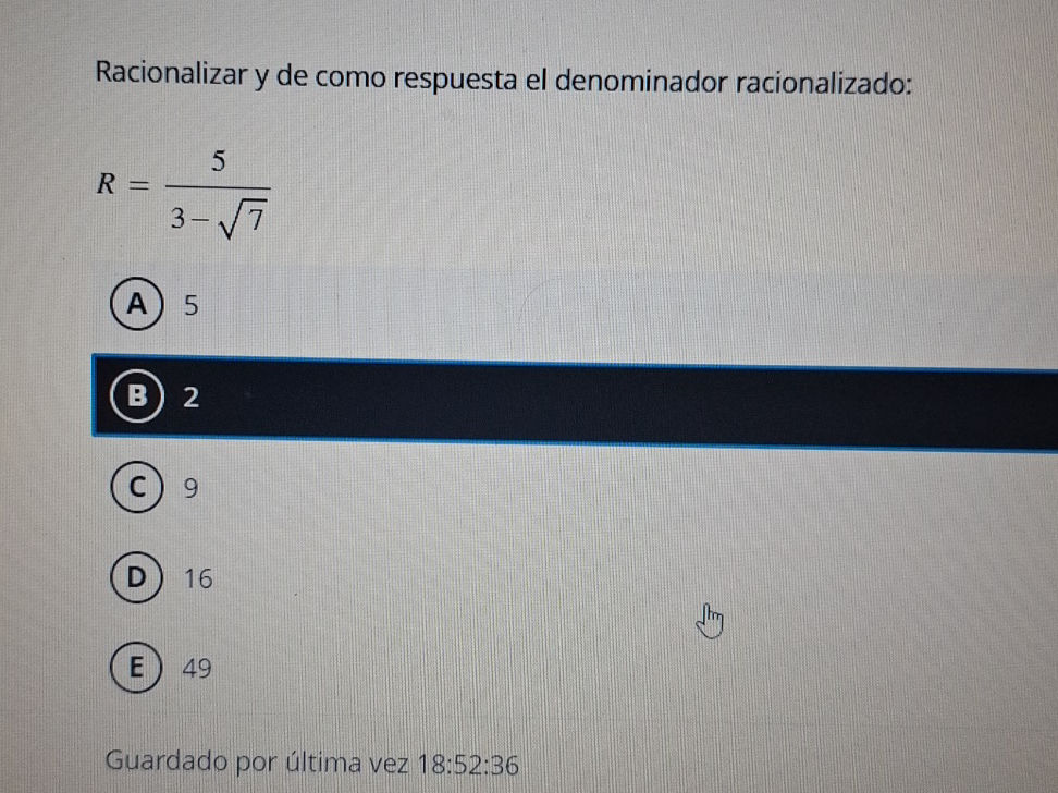 Racionalizar y de como respuesta el Racionalizar y de como respuesta el