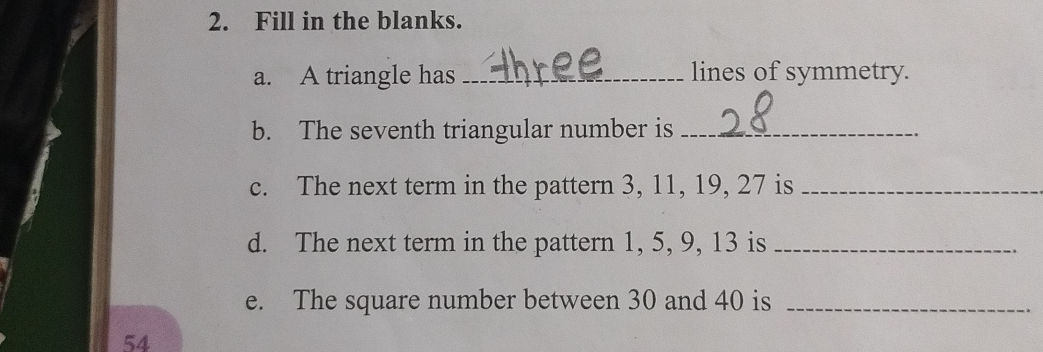 2. Fill in the blanks. a. A triangle has | StudyX