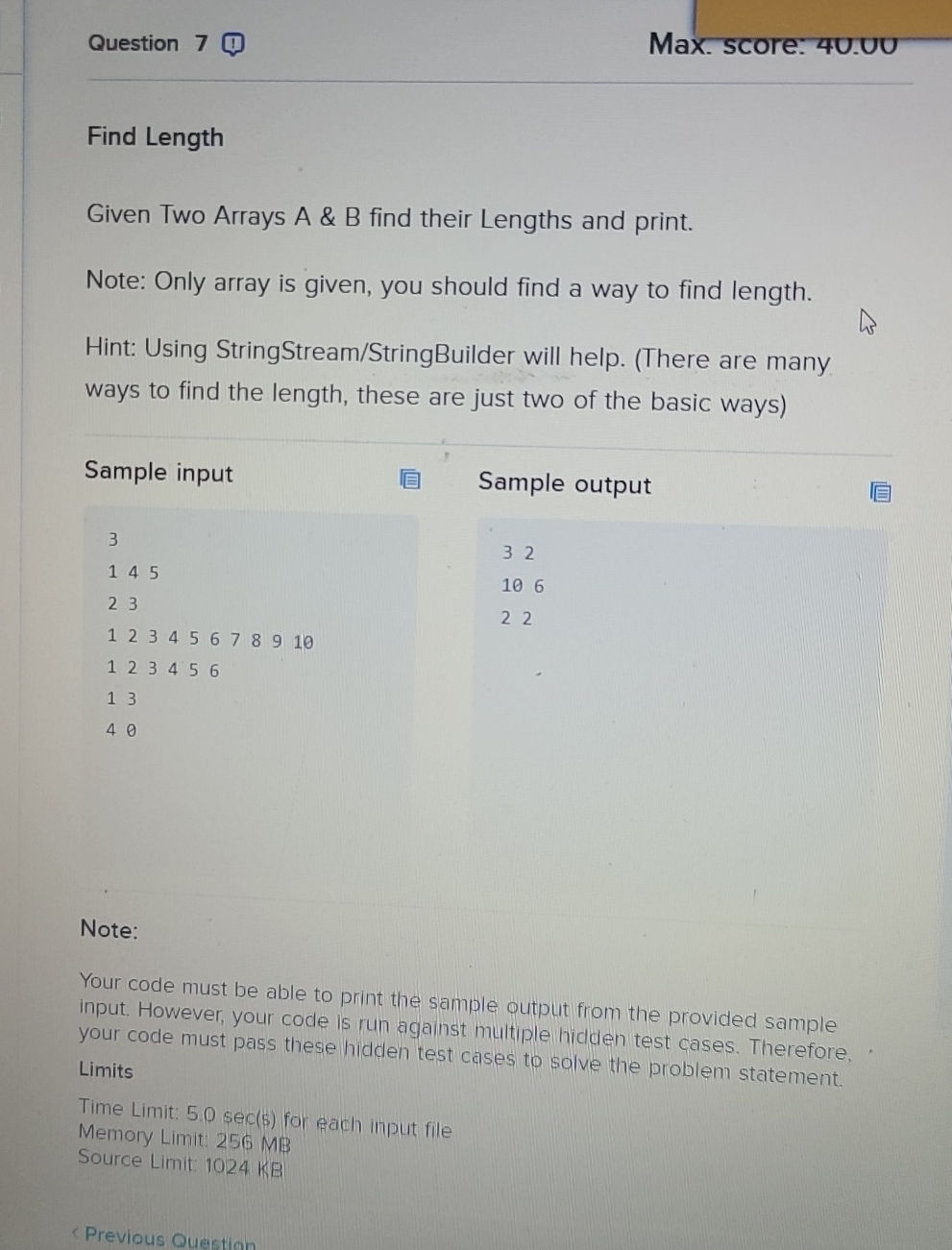 Find Length Given Two Arrays A B find | StudyX