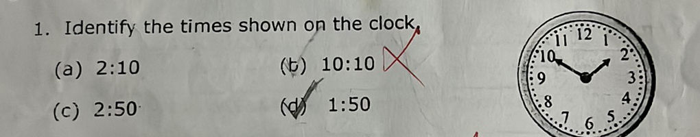 1. Identify the times shown on the clock. | StudyX