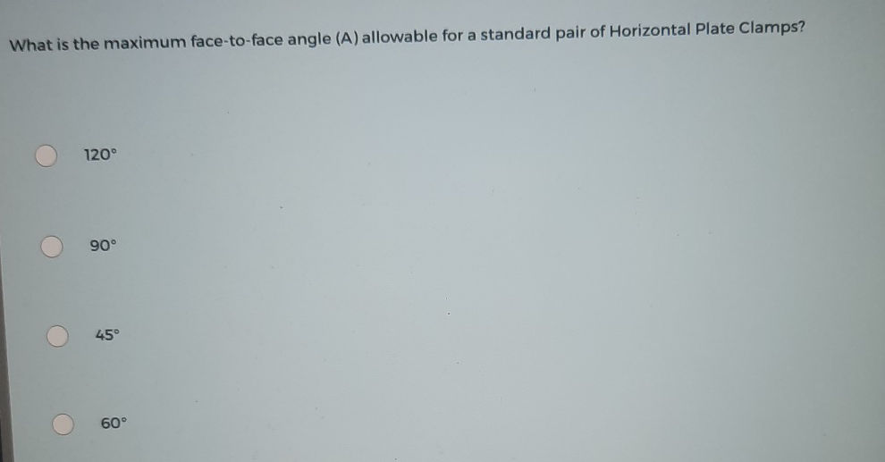 What is the maximum face-to-face angle (A)