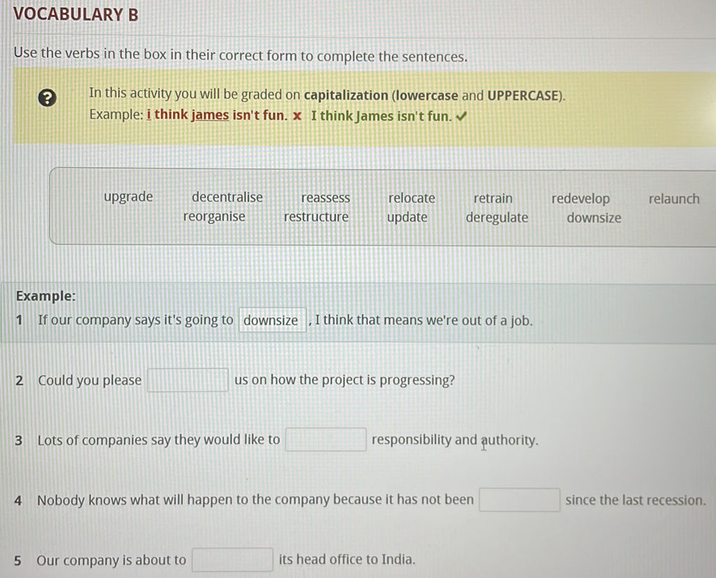 VOCABULARY B Use the verbs in the box in | StudyX