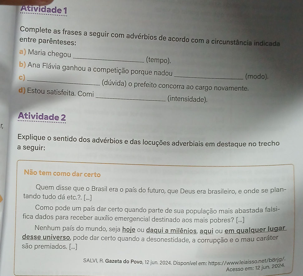 Atividade 1 Complete as frases a seguir com | StudyX
