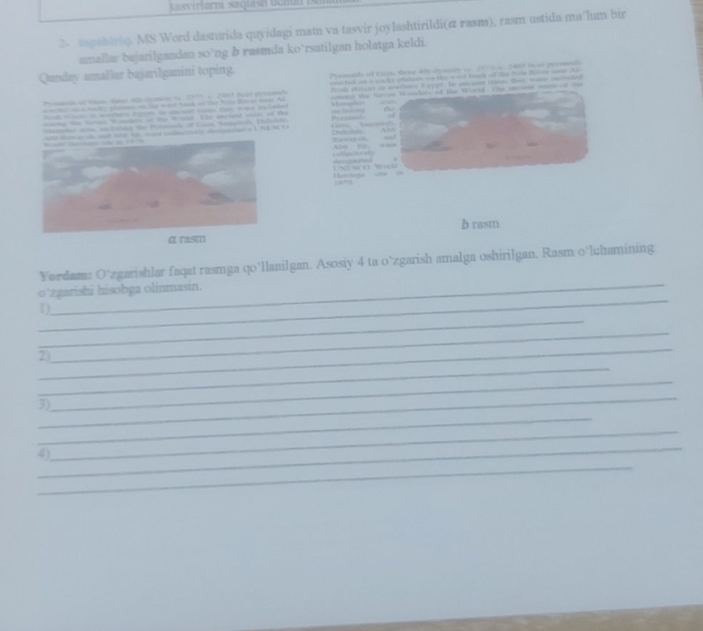Ms Word Rasm 2- Impshiriq MS Word dasturida quyidagi matn | StudyX