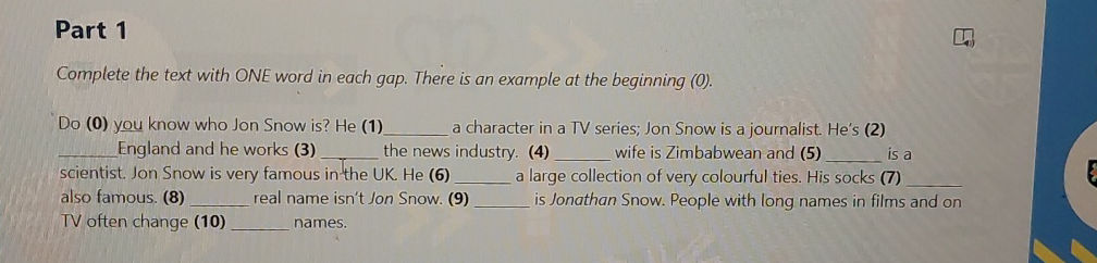 Part 1 Complete the text with ONE word in | StudyX