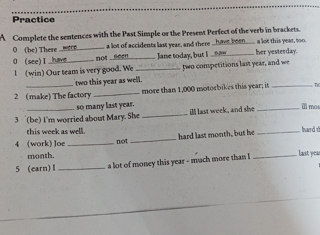 A Complete the sentences with the Past | StudyX
