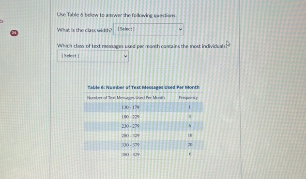 Use Table 6 below to answer the following