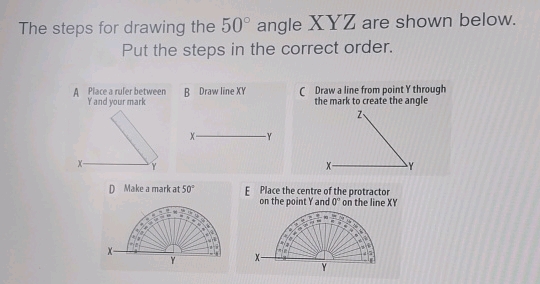 The steps for drawing the 50 angle XYZ are