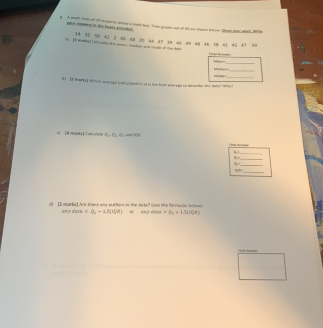 2 A math class of 20 students wrote a math | StudyX