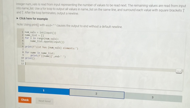 Integer numvals is read from input