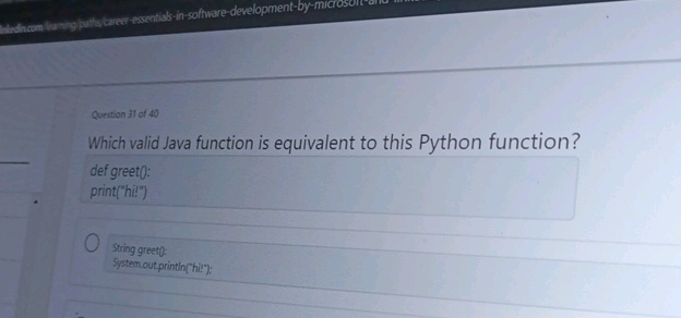Question 31 of 40 Which valid Java function